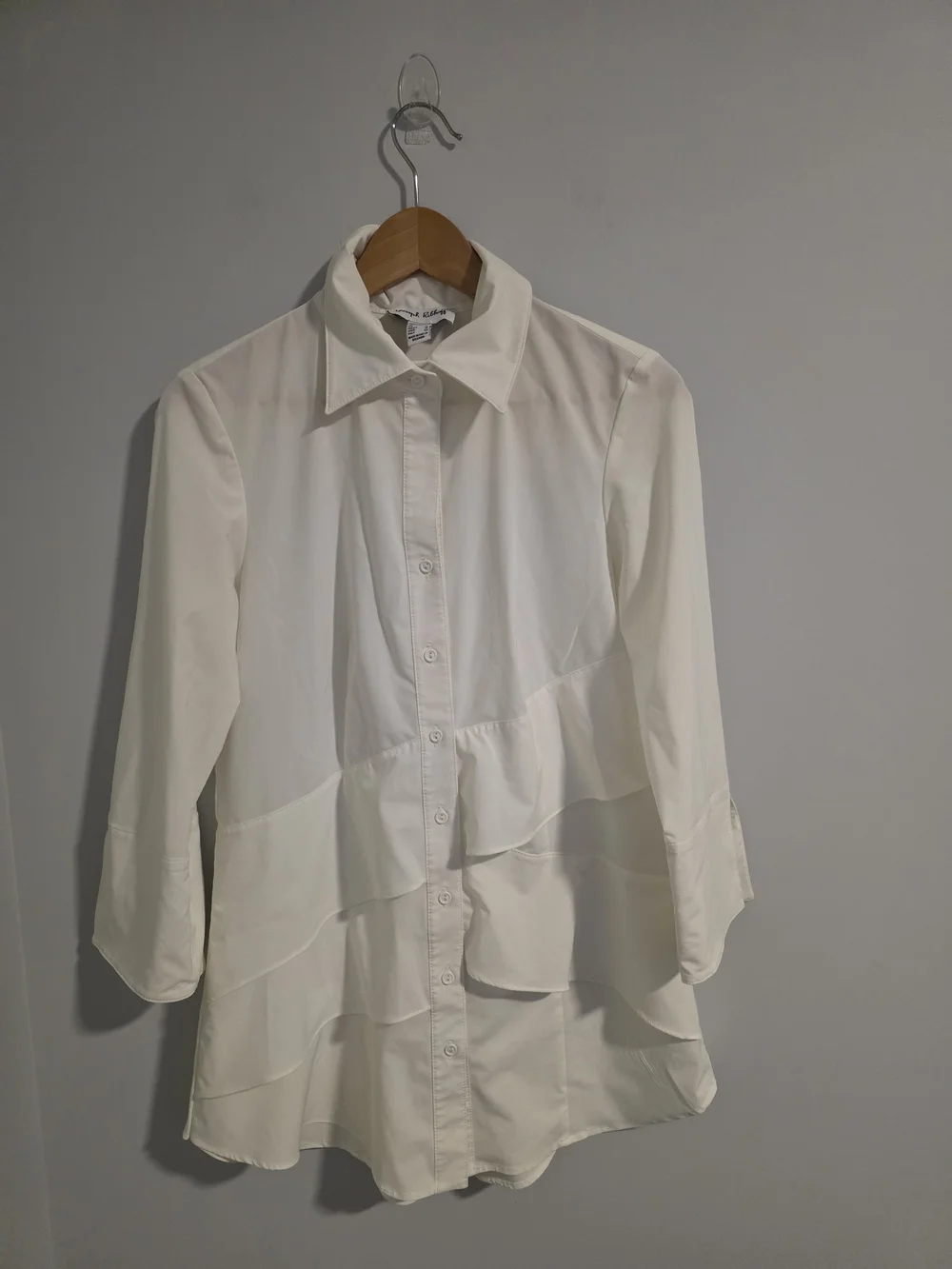 Joseph Ribkoff White Tiered Blouse Size 6 Button Front Ruffle Tunic Top - Picture 2 of 9